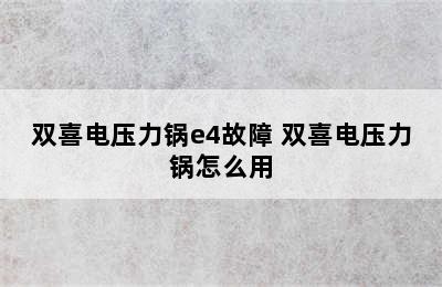 双喜电压力锅e4故障 双喜电压力锅怎么用